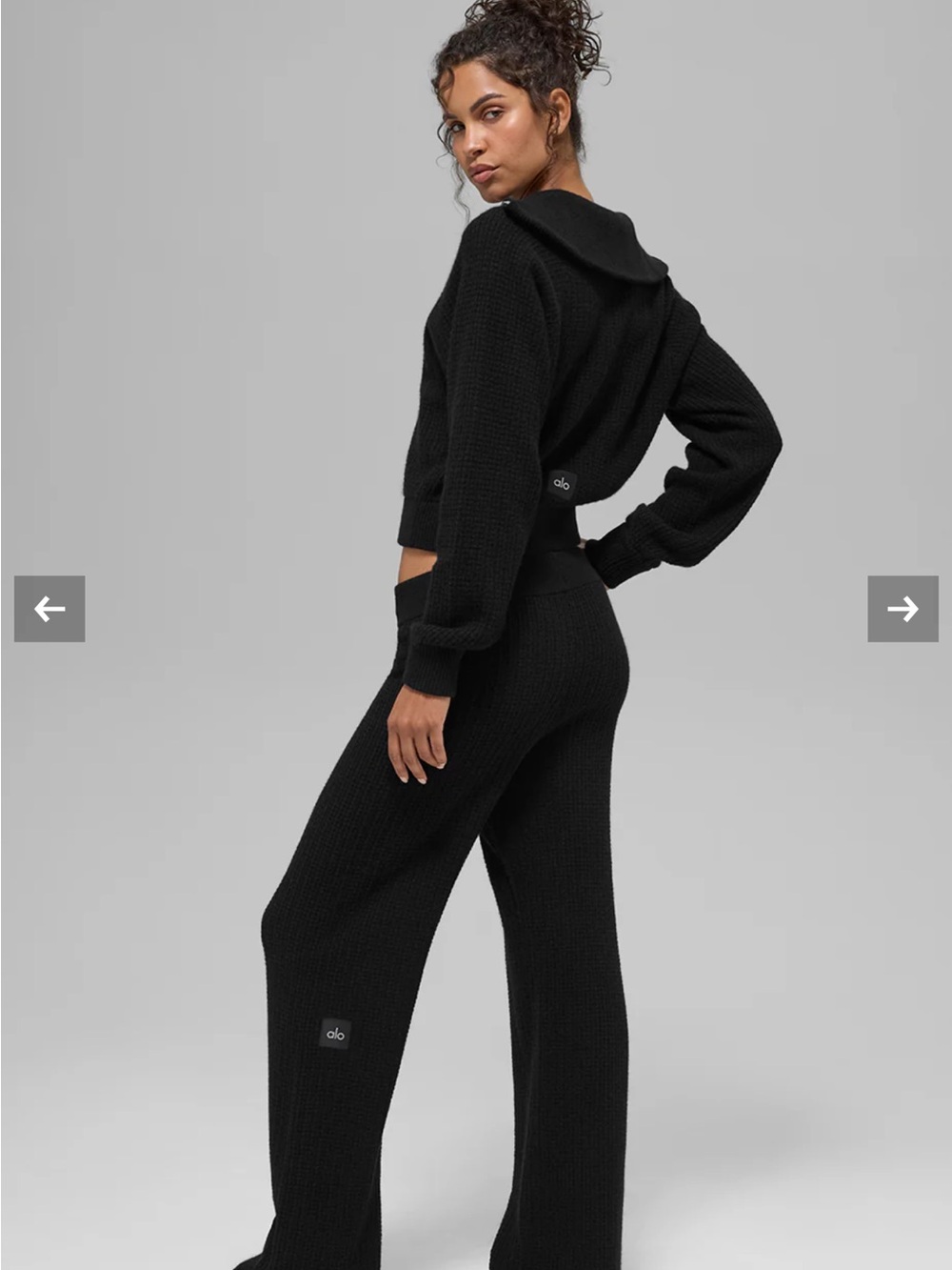 ALO Yoga Black Wide-Leg cashmere waffle Pants